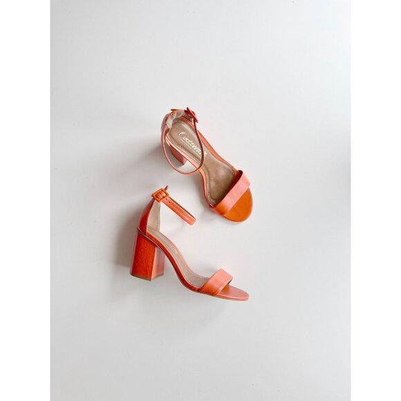 L'INTERVALLE Eos Orange Leather Open Toe Ankle Strap Block Heel Sandals, Size 7 - Picture 1 of 14